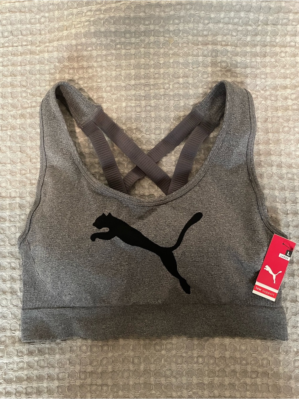 Puma Gray Sports Bra with Black Logo